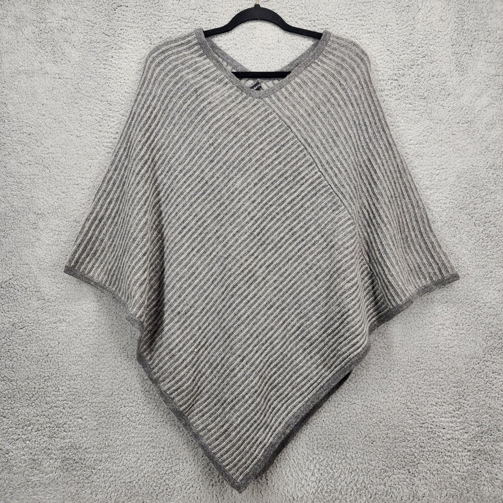 Sofia Cashmere Striped V Neck Poncho One‎ Size 100% Cashmere Grey